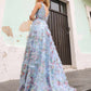 Vestido de noche largo con estampado floral, escote en V y corte en A Nox Anabel E1445