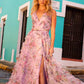 Vestido de noche largo con estampado floral, escote en V y corte en A Nox Anabel E1445