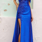 Nox Anabel E1451 Long Off the Shoulder Fitted Column Satin Dress