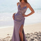 Nox Anabel E1527 Satin Sheer Boned Applique with High Slit Dress