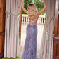 Nox Anabel E1530 Vestido largo ajustado con escote en V con apliques totalmente abaloriados