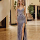 Nox Anabel E1530 Vestido largo ajustado con escote en V con apliques totalmente abaloriados