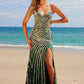 Nox Anabel E1530 Vestido largo ajustado con escote en V con apliques totalmente abaloriados