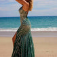 Nox Anabel E1530 Vestido largo ajustado con escote en V con apliques totalmente abaloriados