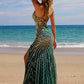 Nox Anabel E1530 Vestido largo ajustado con escote en V con apliques totalmente abaloriados