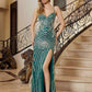 Nox Anabel E1530 Vestido largo ajustado con escote en V con apliques totalmente abaloriados