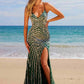 Nox Anabel E1530 Vestido largo ajustado con escote en V con apliques totalmente abaloriados