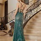 Nox Anabel E1530 Vestido largo ajustado con escote en V con apliques totalmente abaloriados