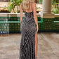 Nox Anabel E1531 Vestido Largo Escote en V con Aplicación Totalmente Bordada con Cuentas