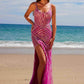 Nox Anabel E1531 Vestido Largo Escote en V con Aplicación Totalmente Bordada con Cuentas