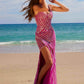 Nox Anabel E1531 Vestido Largo Escote en V con Aplicación Totalmente Bordada con Cuentas