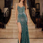 Nox Anabel E1531 Vestido Largo Escote en V con Aplicación Totalmente Bordada con Cuentas