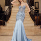 Vestido de sirena Nox Anabel E1532 de raso con apliques de lentejuelas y cintura con ballenas