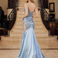 Vestido de sirena Nox Anabel E1532 de raso con apliques de lentejuelas y cintura con ballenas