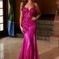 Vestido de sirena Nox Anabel E1532 de raso con apliques de lentejuelas y cintura con ballenas