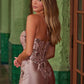 Nox Anabel E1534 Vestido de satén con escote corazón, ballenas, apliques y abertura