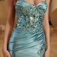 Nox Anabel E1534 Vestido de satén con escote corazón, ballenas, apliques y abertura