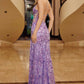Nox Anabel E1710 Vestido Largo con Diseño Floral Completamente Bordado con Lentejuelas Aplicadas y Abertura