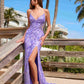 Nox Anabel E1710 Vestido Largo con Diseño Floral Completamente Bordado con Lentejuelas Aplicadas y Abertura