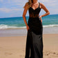 Vestido Nox Anabel E1711 con corsé transparente, apliques de cuentas y abertura