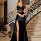 Vestido Nox Anabel E1711 con corsé transparente, apliques de cuentas y abertura