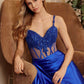Vestido Nox Anabel E1711 con corsé transparente, apliques de cuentas y abertura