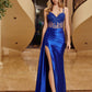 Vestido Nox Anabel E1711 con corsé transparente, apliques de cuentas y abertura