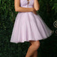 Vestido corto Nox Anabel E779 con escote en V pronunciado y corpiño bordado