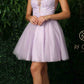 Vestido corto Nox Anabel E779 con escote en V pronunciado y corpiño bordado