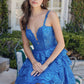 Vestido Corto E914 de Línea A Fruncido con Apliques Nox Anabel