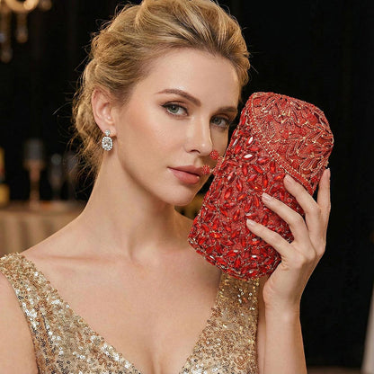Floral Leaf Crystal Frame Evening Clutch Shoulder Bag