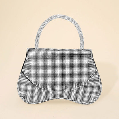 Bling Studded Flat Top Handle Flap Evening Bag / Crossbody Bag