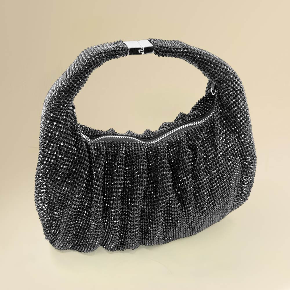 Rhinestone Bling Studded Slouch Hobo Evening Crossbody Bag