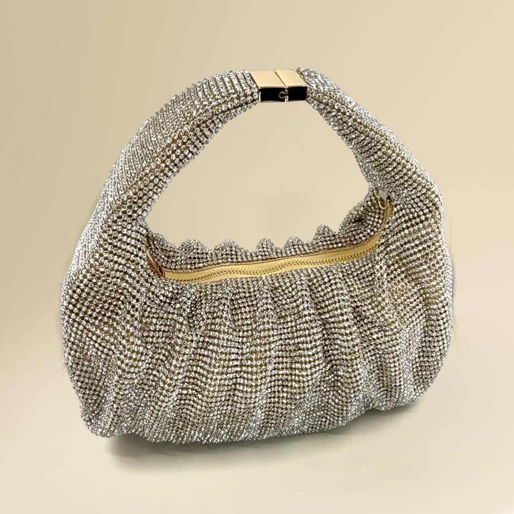 Rhinestone Bling Studded Slouch Hobo Evening Crossbody Bag