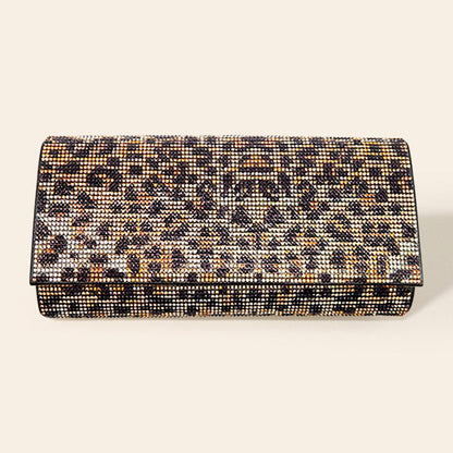 Leopard Patterned Bling Evening Clutch Crossbody Bag