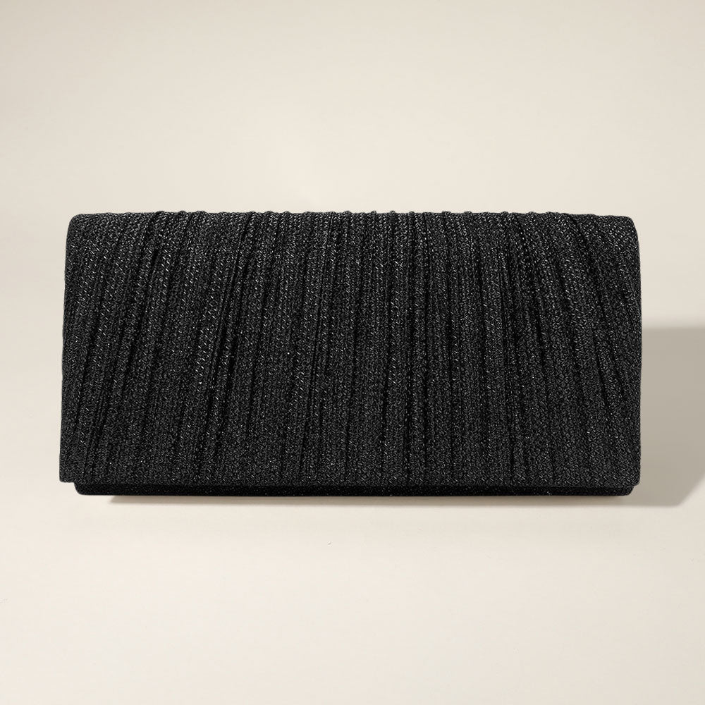 Pleated Shimmery Evening Clutch Crossbody Bag