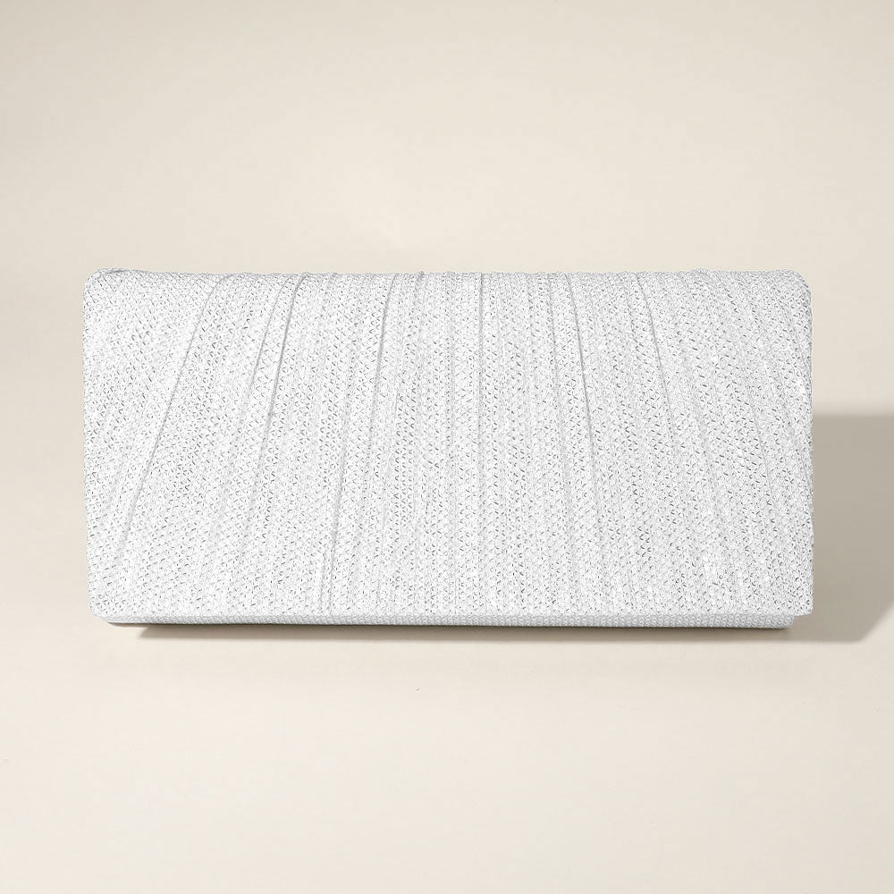 Pleated Shimmery Evening Clutch Crossbody Bag