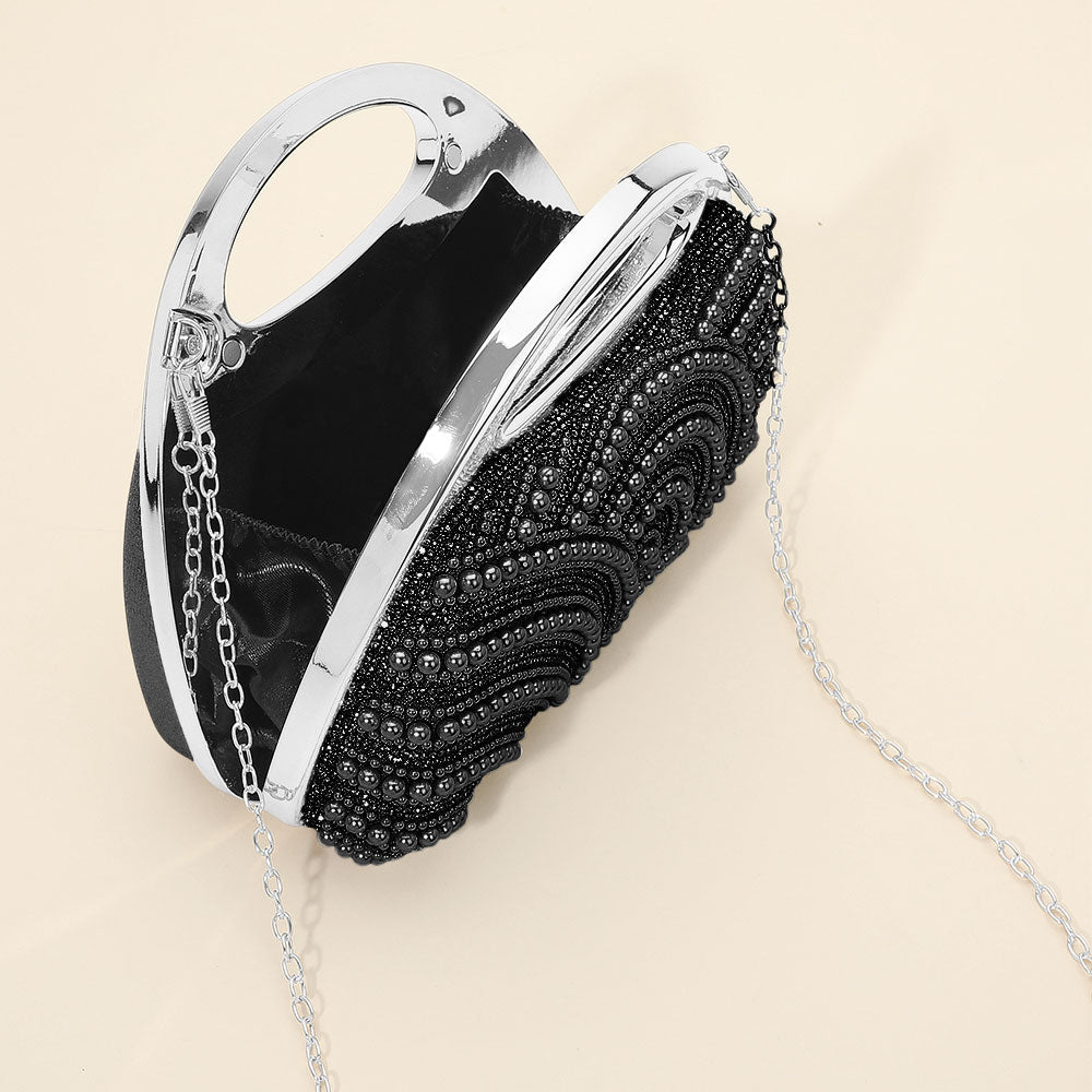 Pearl Rhinestone Embellished Evening Clutch Crossbody Bag