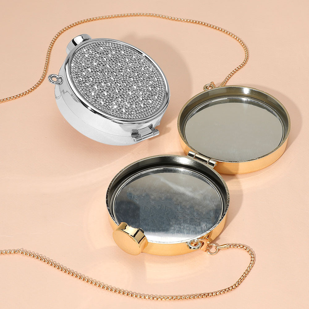 Bling Studded Round Compact Clutch Evening Bag / Crossbody Bag