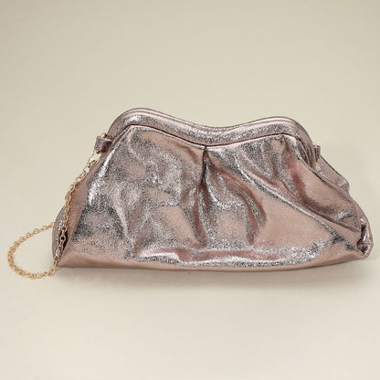 Metallic Pleated Frame Clutch Evening Bag / Crossbody Bag