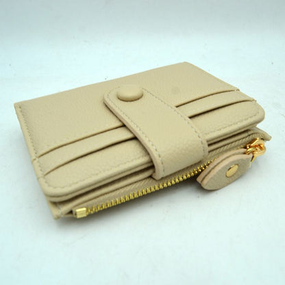 Pebbled Card Holder Wallet with Snap Button Strap and Zipper Pocket