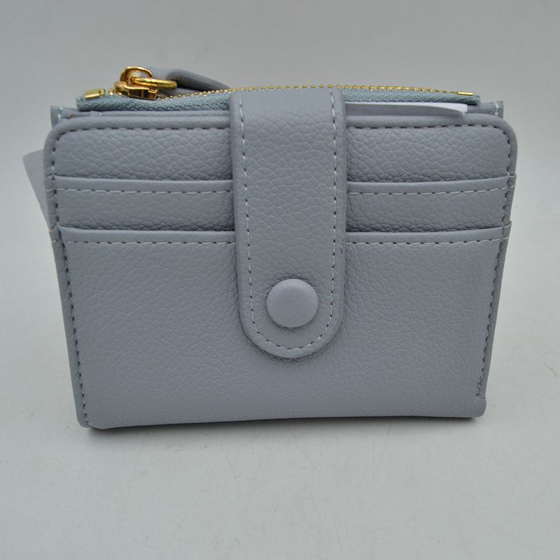 Pebbled Card Holder Wallet with Snap Button Strap and Zipper Pocket