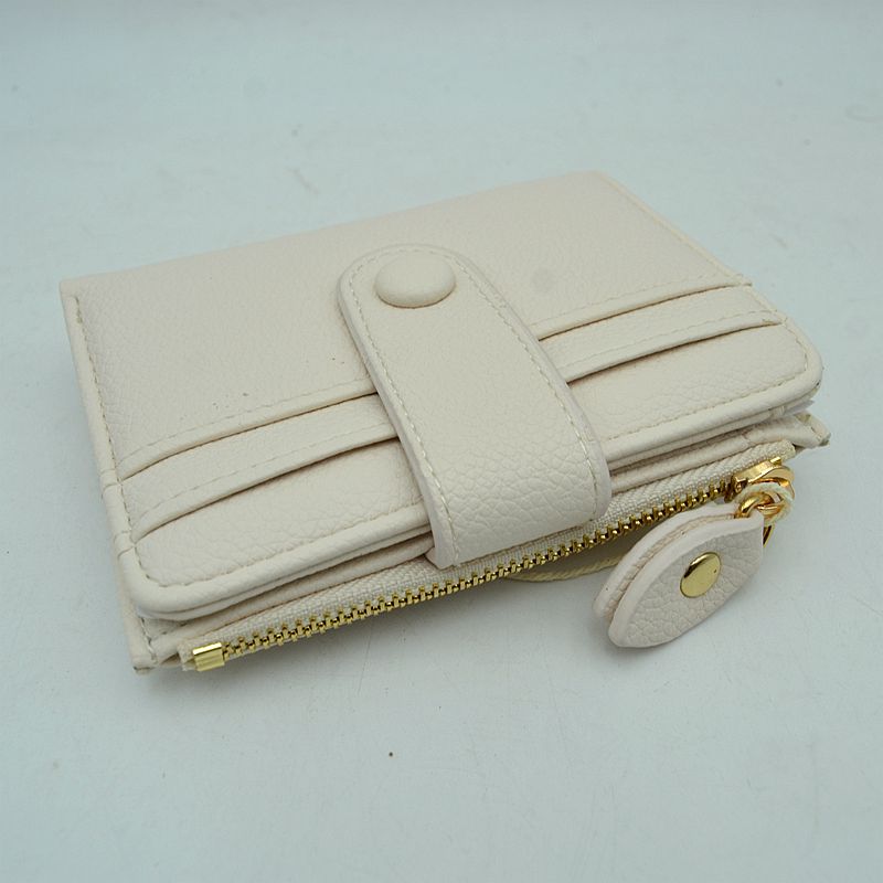 Pebbled Card Holder Wallet with Snap Button Strap and Zipper Pocket