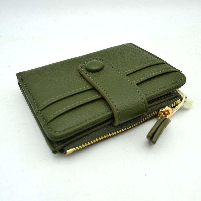 Pebbled Card Holder Wallet with Snap Button Strap and Zipper Pocket