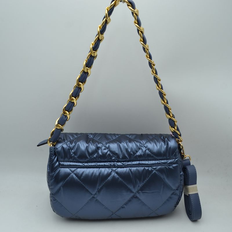 Quilted Metallic Puffer Shoulder Bag with Woven Chain Strap