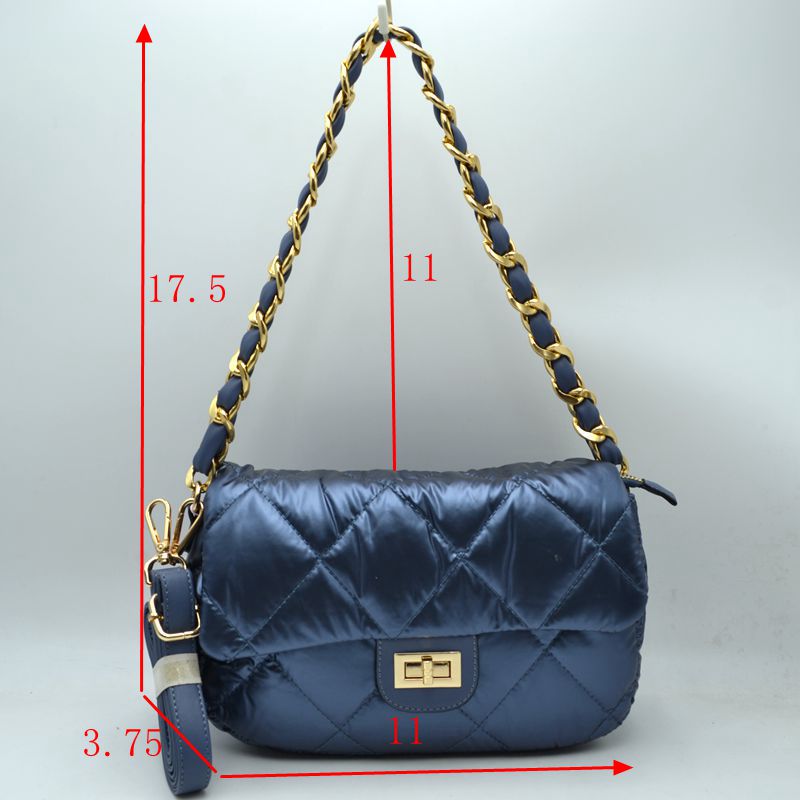Quilted Metallic Puffer Shoulder Bag with Woven Chain Strap