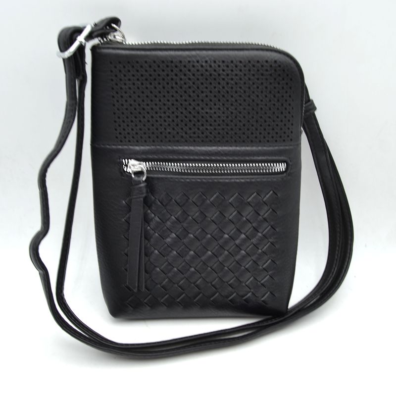 Crossbody Bag with Perforated Panel and Woven Front Detail