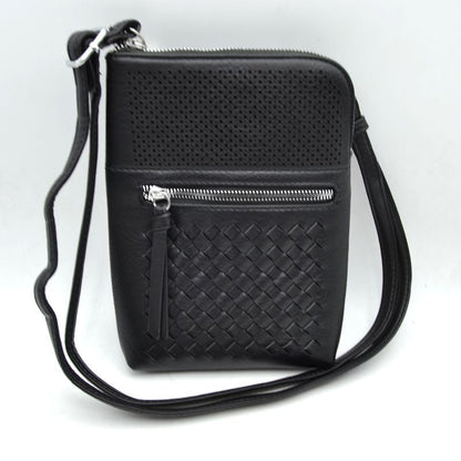 Crossbody Bag with Perforated Panel and Woven Front Detail