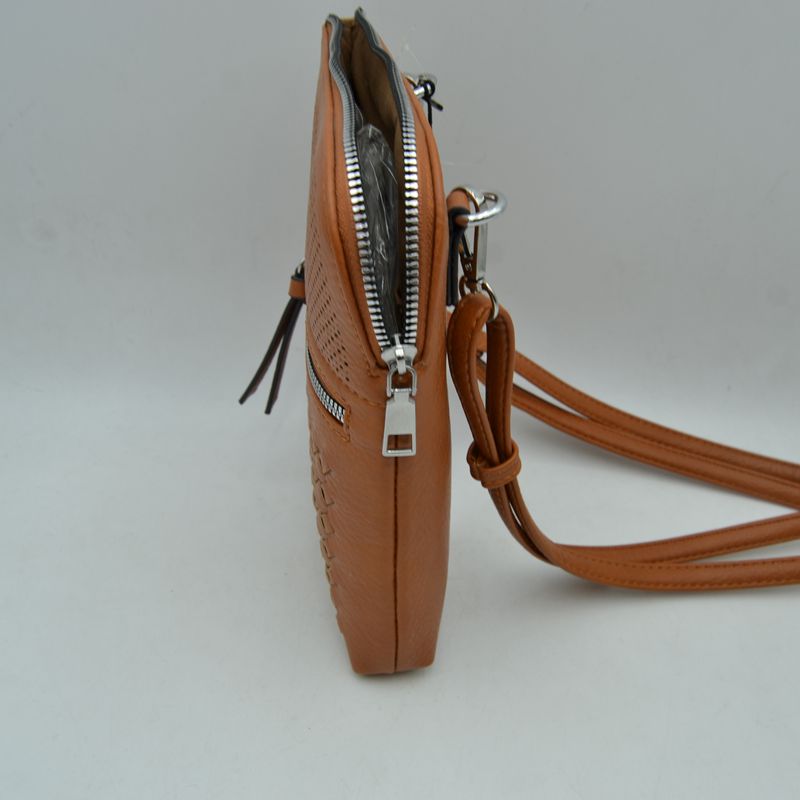 Crossbody Bag with Perforated Panel and Woven Front Detail