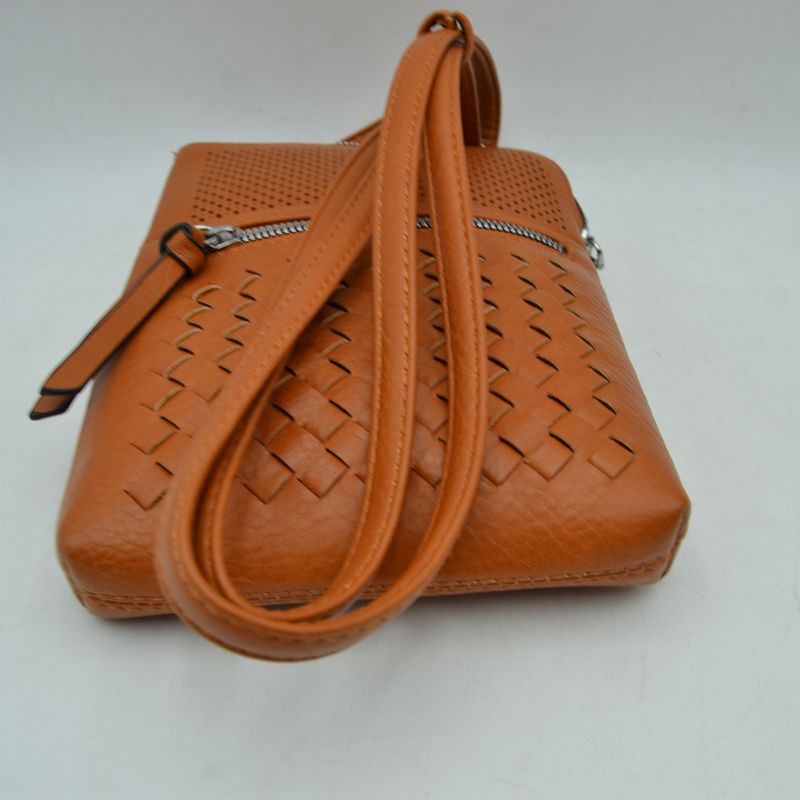Crossbody Bag with Perforated Panel and Woven Front Detail